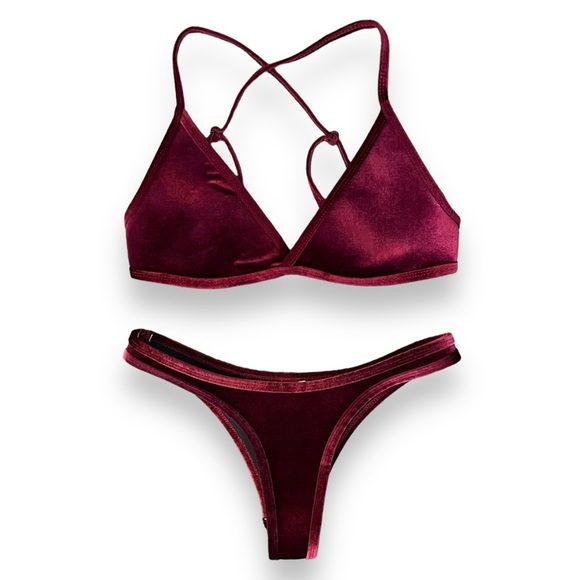 Hoaka Swimwear Bundle Of 2 Wine Velvet Bikini Set - Picture 2 of 16